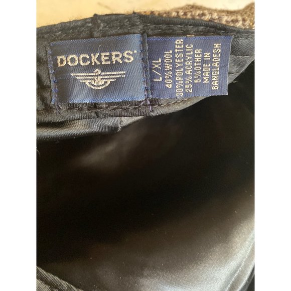 Dockers Brown Herringbone Wool Newsboy Cabbie Hat Cap Size Large - Picture 5 of 6